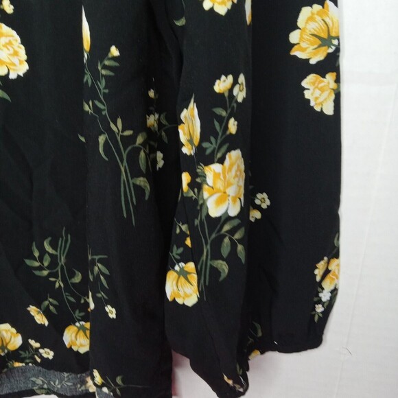Old Navy XXL Top Black Yellow Floral Print Popover Shirt - Picture 4 of 13